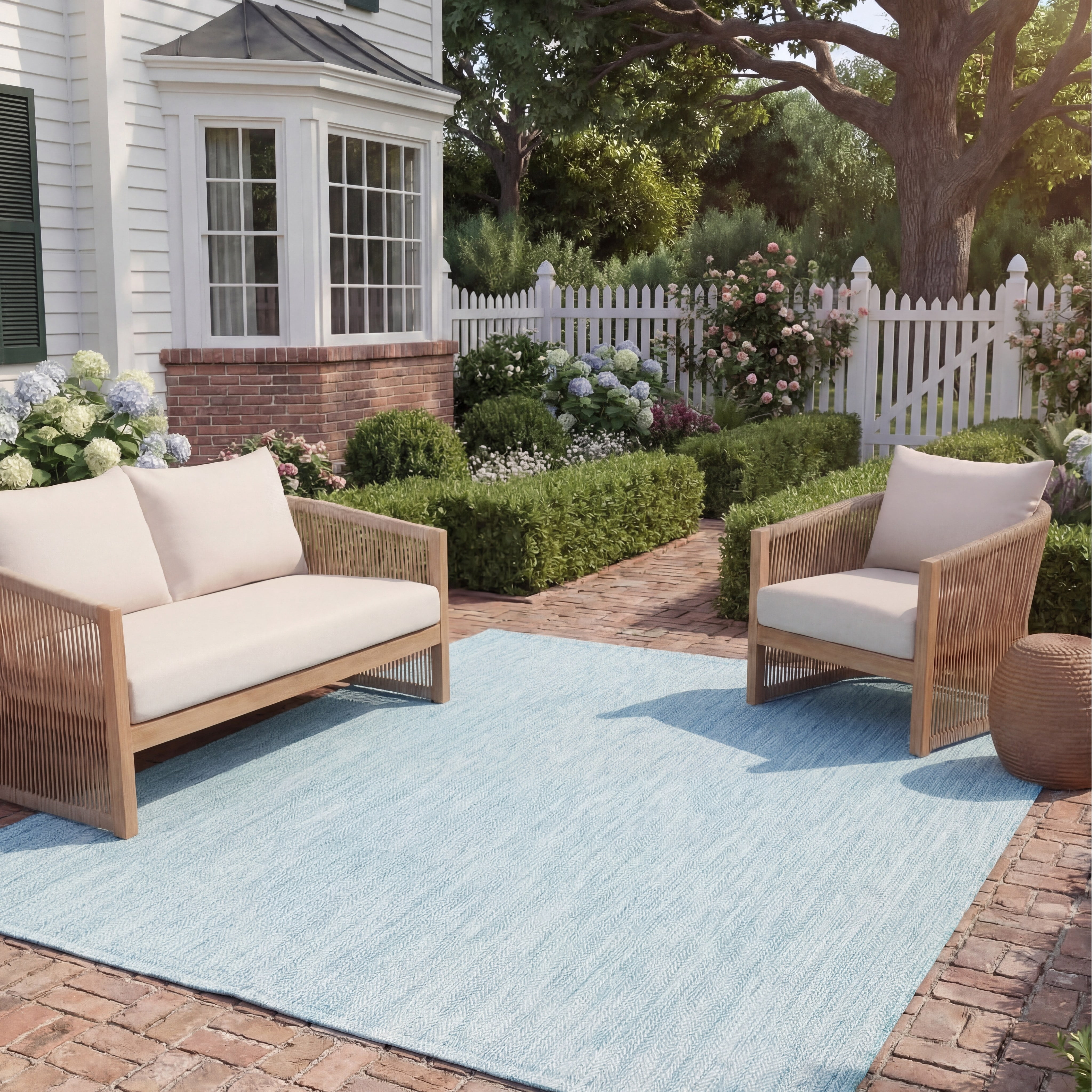 SAFAVIEH Courtyard Morven Chevron Stripes Indoor/Outdoor Area Rug, 6'7" x 9'6", Aqua/Grey