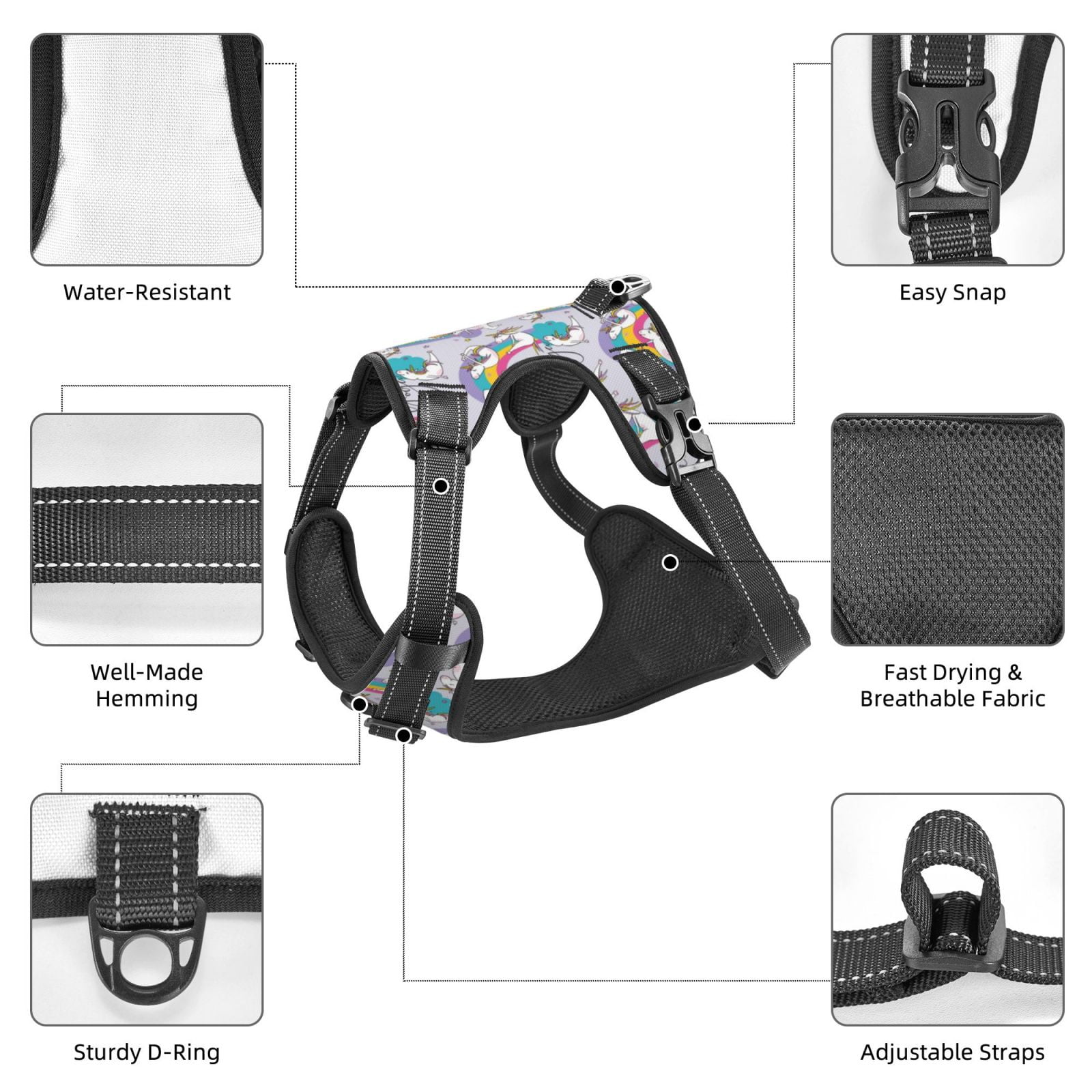 Kdxio Unicorn DoingYoga Print No Pull Dog Harness Adjustable Reflective Oxford Easy Control Medium Large Dog Harness for Training and Everyday-X-Large
