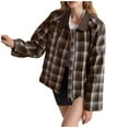 thumbnail image 2 of Womens Plaid Cropped Jackets Lightweight Zip up Casual Short Coat Fall Winter Trendy Outwear with Pockets New Brown XXL, 2 of 6