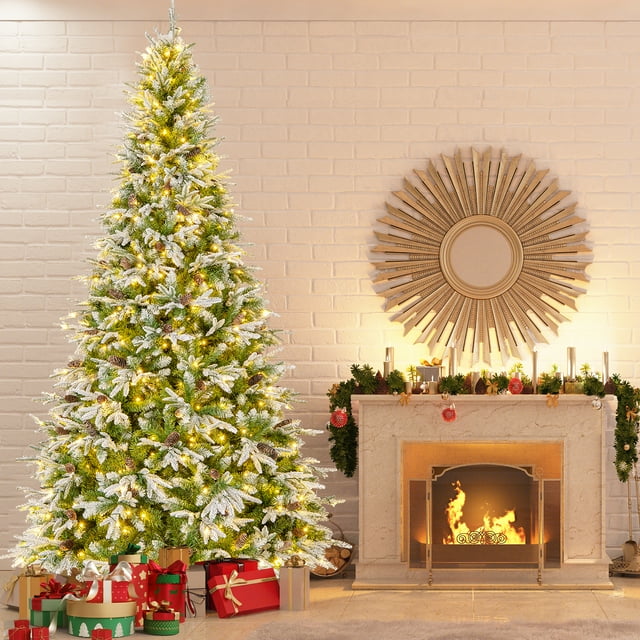 Gymax 9ft Artificial Christmas Tree Hinged Xmas Tree w/ 1871 Branch Tips 690 Lights