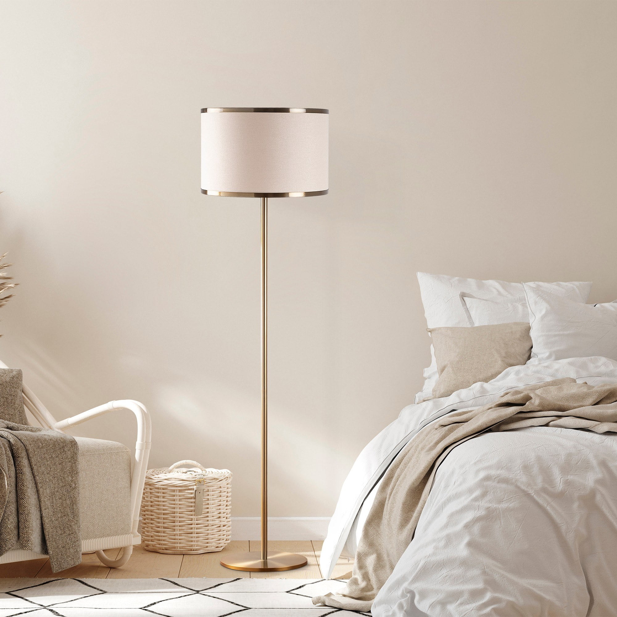 Vintage Floor Lamp with Metal Body, 15.7 x 15.7 x 61.4 inches | Glass Cap, 15.7-inch Cap Diameter, 11.8-inch Cap Height | On/Off Button on Cable, E27 Socket (Max 40W)