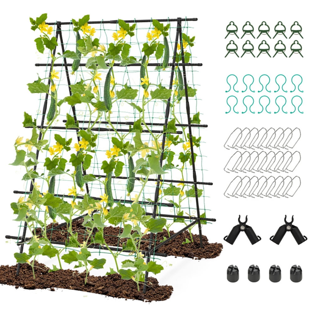 ResenkosA-Frame Garden Cucumber Trellis with Netting for Climbing Plants Outdoor-Black