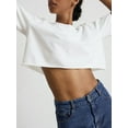 thumbnail image 5 of Short Sleeve Loose Crop Top Women Crew Neck Crop Shirt Drop Shoulder Casual Boxy Yoga Running Cropped Baic Tee White XL, 5 of 7