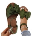 thumbnail image 4 of KEGIRLOM Women's Fashion Casual Spring And Summer Outer Wear Bow Round Toe Open Toe Elastic Back Flat Heel Flat Sandals Army Green 7.5, 4 of 7