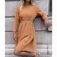 thumbnail image 4 of Vestido de manga larga con cuello redondo Fibra de poliéster Cintura alta con cinturón Vestido midi de color puro para boda Naranja XL, 4 of 7
