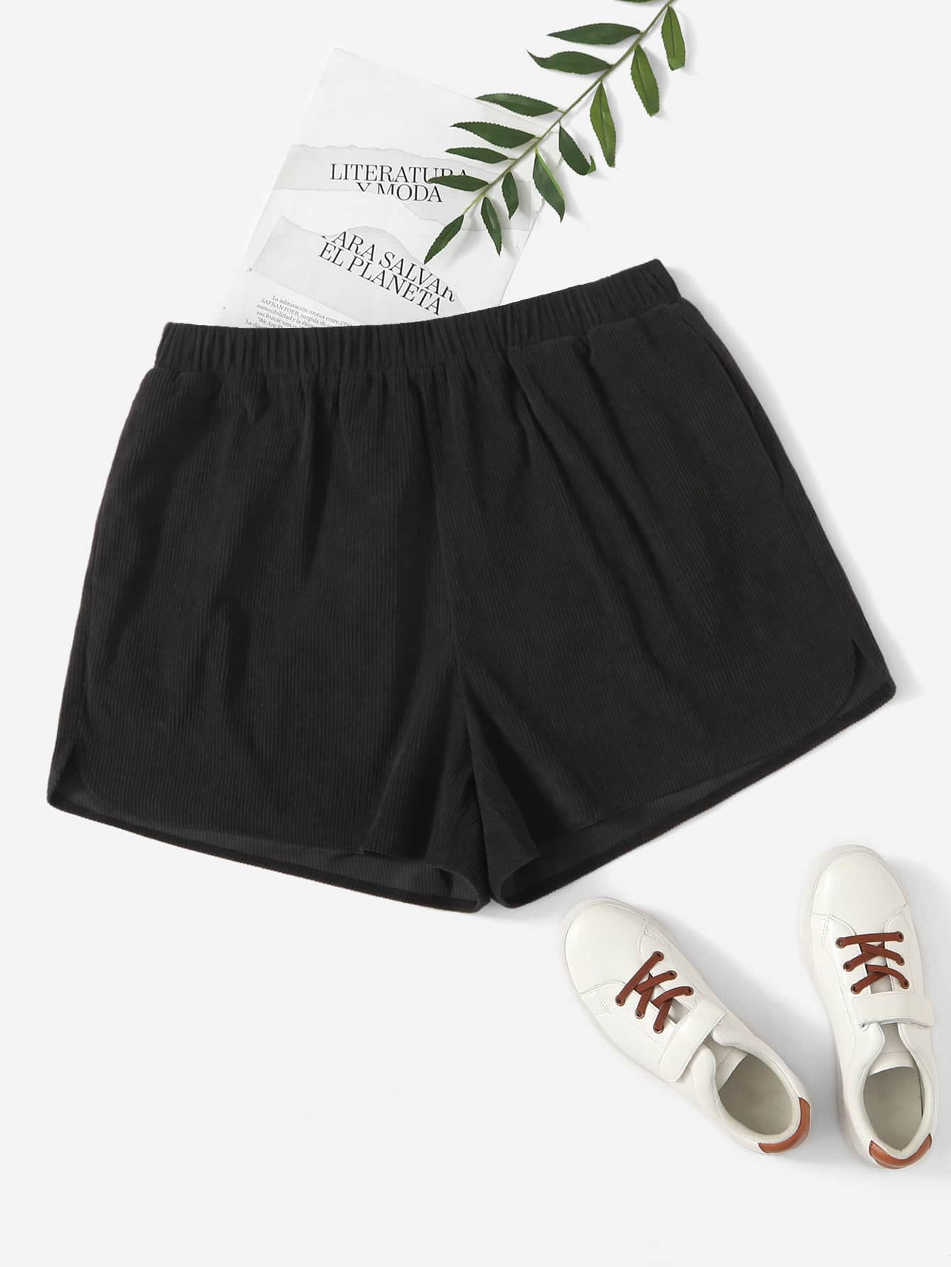 Plus Elastic Waist Corduroy Shorts 2022 