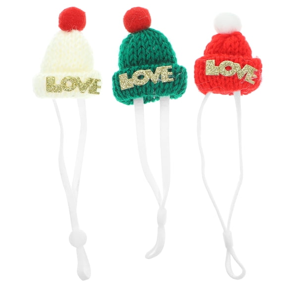 Mutmorningal 3-Piece Hand-Knitted Animal Christmas Hats with Adjustable Straps for Hamsters and Small Pets