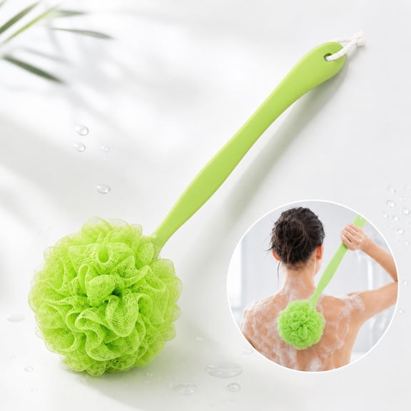 Bath Shower Loofah Sponge with Long Handle, Exfoliating Body Scruber Loofah on a Stick for Women and Women, Green