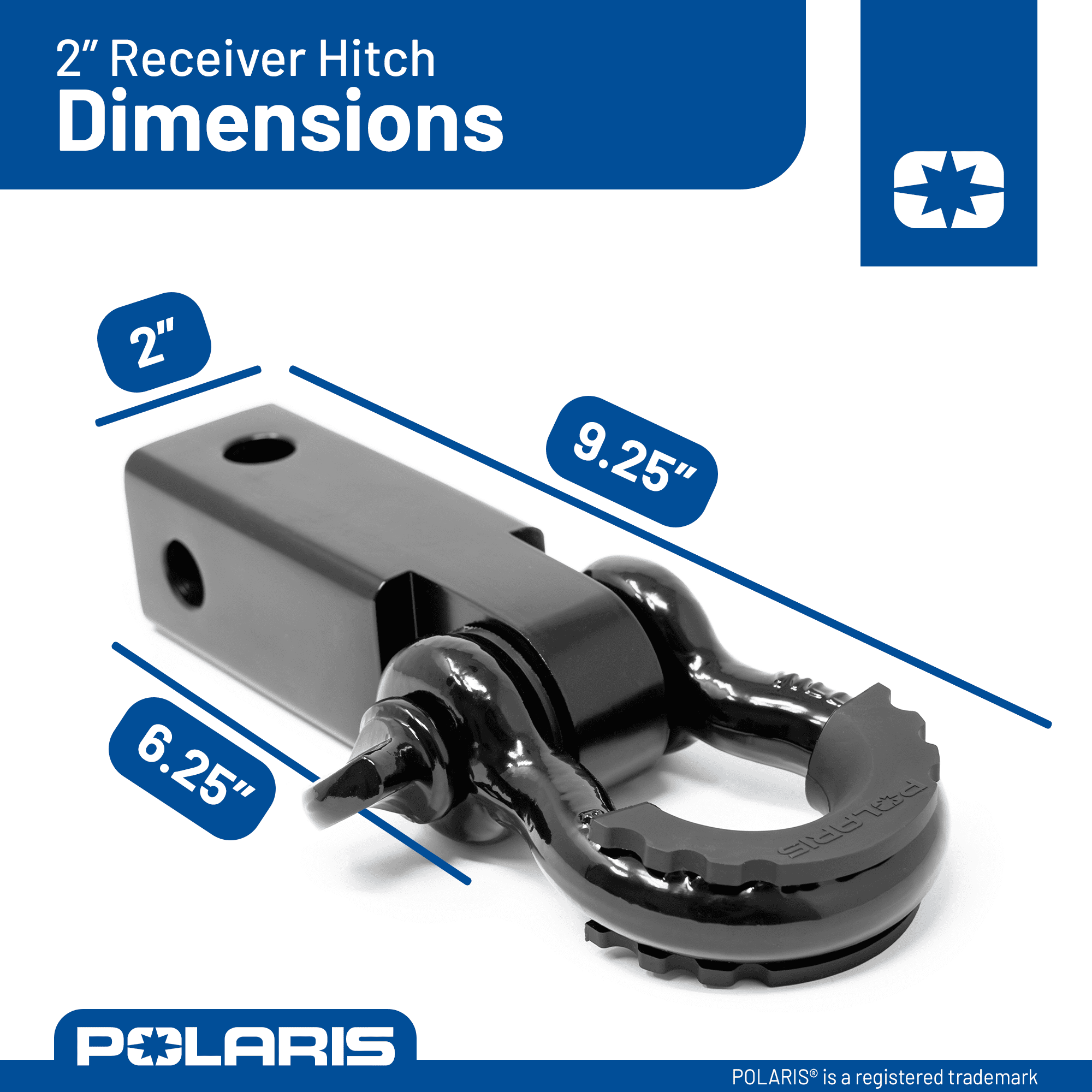 POLARIS Receiver Hitch, D-Ring Shackle, 7,750 lbs Load Capacity, 26,000 lbs Break Strength with Secure Screw Pin, Mounts to 2" Receiver Hitches, Towing Accessories for Trucks, Jeep, SxS, UTVs & More