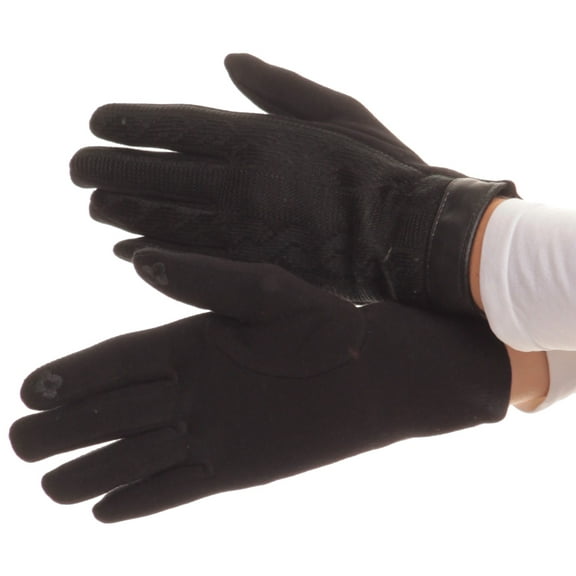 Sakkas Rayanne Soft Classic Knit Faux Leather Wrist Band Touch Screen Warm Gloves - Black - L/XL
