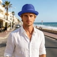 thumbnail image 2 of Ticikt Mens Breathable Mesh Fedora Hat, Summer Outdoor Short Brim Fedora Sun Hat,Blue, 2 of 6