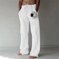 thumbnail image 2 of Pantalones casuales de lino para hombre, estampado de mariposas y pájaros, talla grande, sueltos, ligeros, elásticos, con cordón, para exteriores, playa, yoga blanco (019-white) 3XL blanco (019-white) Xishao ropa, 2 of 2