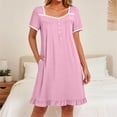 thumbnail image 2 of Pajamas for Women’s Square Collar Sleep Dress Short Sleeve Button Nightgown with Pocket Loose Ruffle Hem Casual Home Midi Night Dress Pinks XXL, 2 of 6
