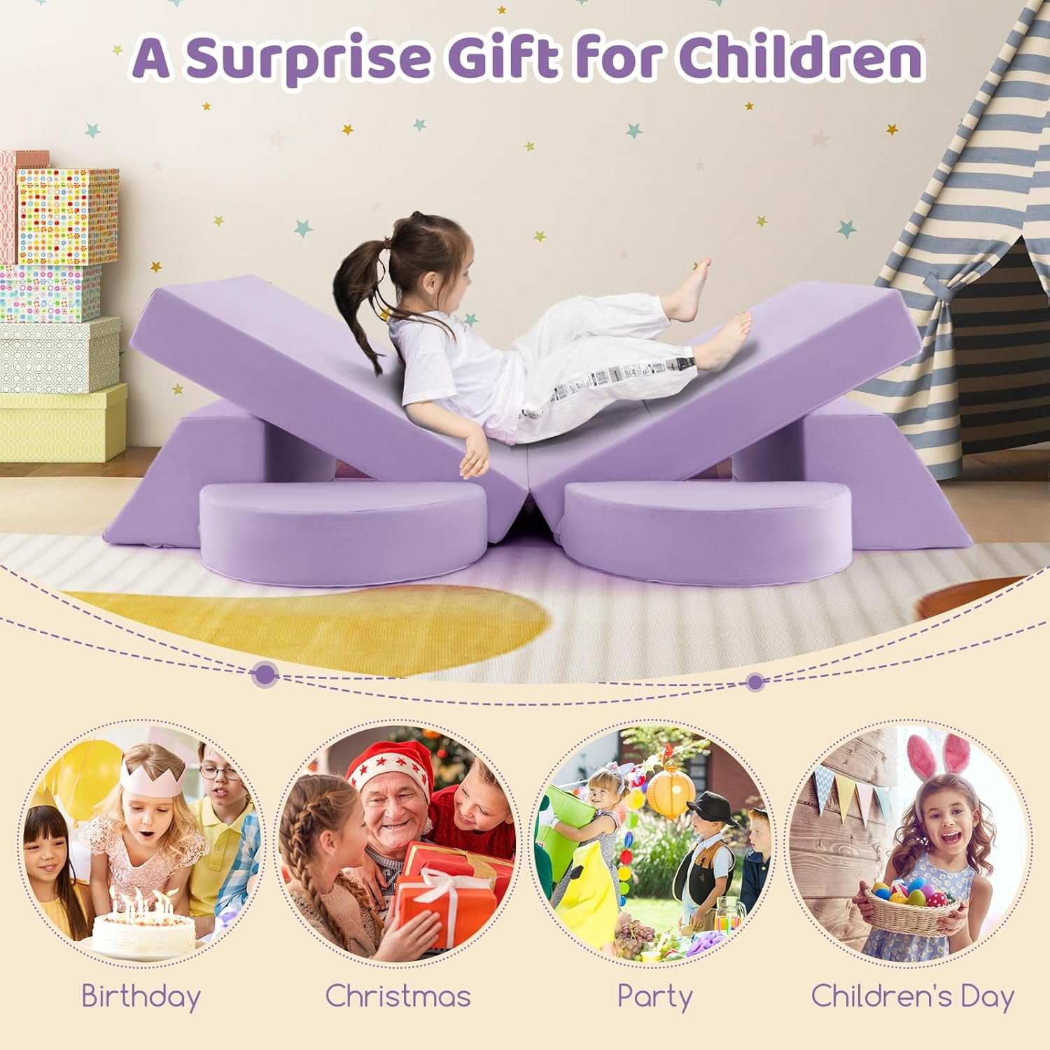 OLAKIDS Modular Kids Play Couch, 8PCS Toddler Sectional Sofa Building Fort for Playroom, Bedroom, Imaginative Convertible Floor Cushion, Foam Set for Boys and Girls