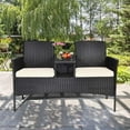 thumbnail image 3 of PRZL Rattan Wicker Loveseat with Coffee Table Outdoor Patio Loveseat Conversation Sofa Furniture with Cushions for Garden Lawn Backyard Porch (Beige), 3 of 7