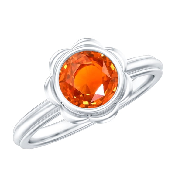 Rosec Jewels Lab Grown Orange Sapphire Flower Engagement Ring - AAAA Grade - 1.6 Carat Sapphire Solitaire Ring - with Jewelry Box, 925 Sterling Silver, US 4.00