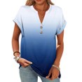 thumbnail image 5 of Minjewel Women's Casual Loose Fit Short Sleeve Button Up V-Neck Gradient Print T-Shirt Top Summer Blouse Streetwear Ombre Fashion Y2K Comfortable,Blue,S, 5 of 6