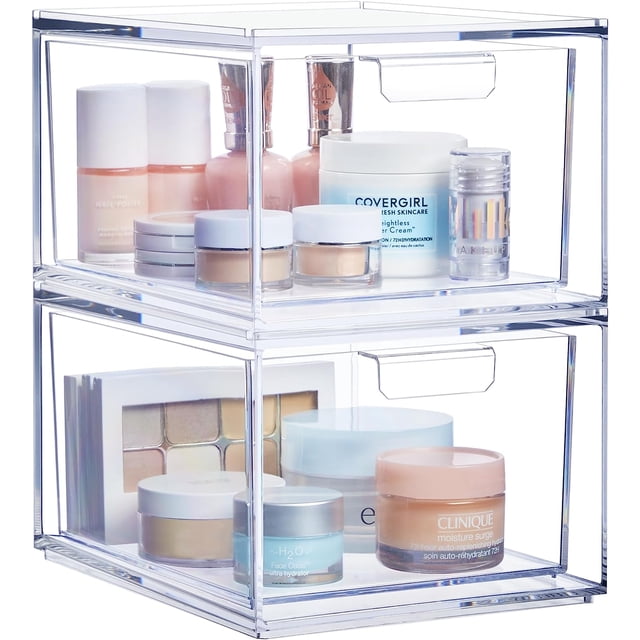 EcoNesxp Tiroirs de Rangement Empilables en Plastique Transparent, Ensemble de 2