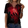 thumbnail image 2 of Domuza Womens Halloween Shirts Casual V Neck Short Sleeve Holiday Henley T Shirts Fall Funny Horror Graphics Vintage Button Up Blouse-H 2XL, 2 of 6