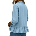 thumbnail image 5 of CLOISE 3/4 Sleeve Blouses for Women Plus Size Ruffle T Shirts Solid Color V Neck Pullover Cotton Blend Elegant Fall Tops Light Blue S, 5 of 6