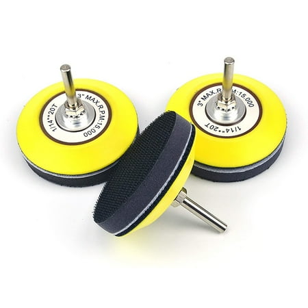 

3 Inch (75mm) Hook and Loop Sanding Pad for Sanding Discs with 6mm Dia Drill Attachment + Buffering Pad()