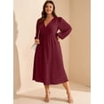 thumbnail image 4 of AURA Women's Plus Size Fall Wedding Guest Dress Wrap V Neck Swiss Dot Lantern Long Sleeve Swing Boho Casual Dresses, 4 of 6