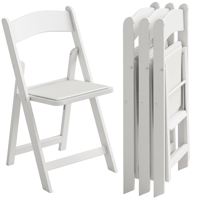 HOMCOM Lot de 4 Chaises Pliantes, Chaise Pliable en Résine avec Siège Rembourré, Blanc