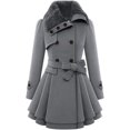 thumbnail image 1 of Abrigos de invierno para mujer con forro de sherpa, gabardina cruzada, abrigo largo de cuello alto con bolsillos, abrigo de invierno con cinturón, 1 of 5
