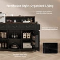 thumbnail image 3 of MEETFAV 53.2" Farmhouse Two-Tier Kitchen Island with Storage, Power Outlet, Adjustable Shelves, Rolling Island Table for Kitchen, Ash Black, 3 of 8