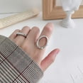 thumbnail image 2 of Oval Round Loop Open Statement Sterling Silver Ring for Women Men Minimalist Geometic Circle Wedding Eternity Band Adjustable Knuckle Rings Fashion Jewelry, 2 of 7