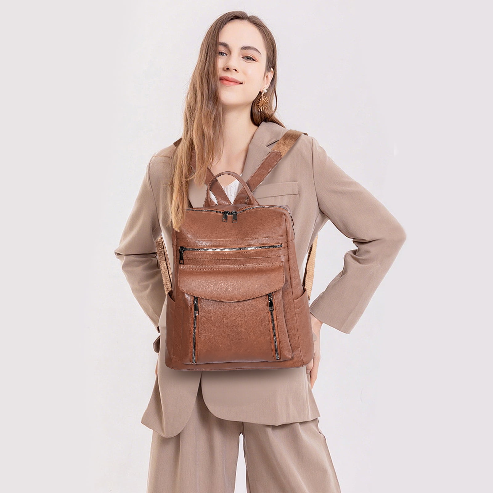 GOIACII Laptop Backpack for Women 13.3 inch,Travel Leather Backpack Purse,Professional Water-Resistant College Business Work Casual Daypack