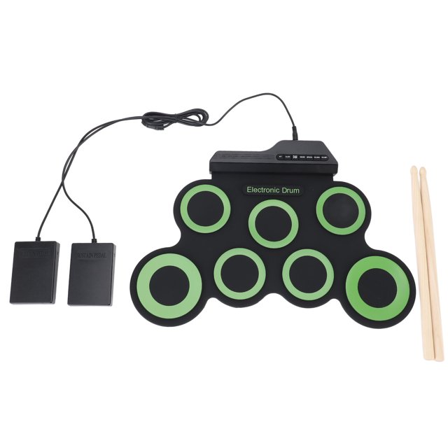 Electronic Drum Set, Headphone Jack Portable 7 Pads Roll Up Drum Foldable USB for Home Use