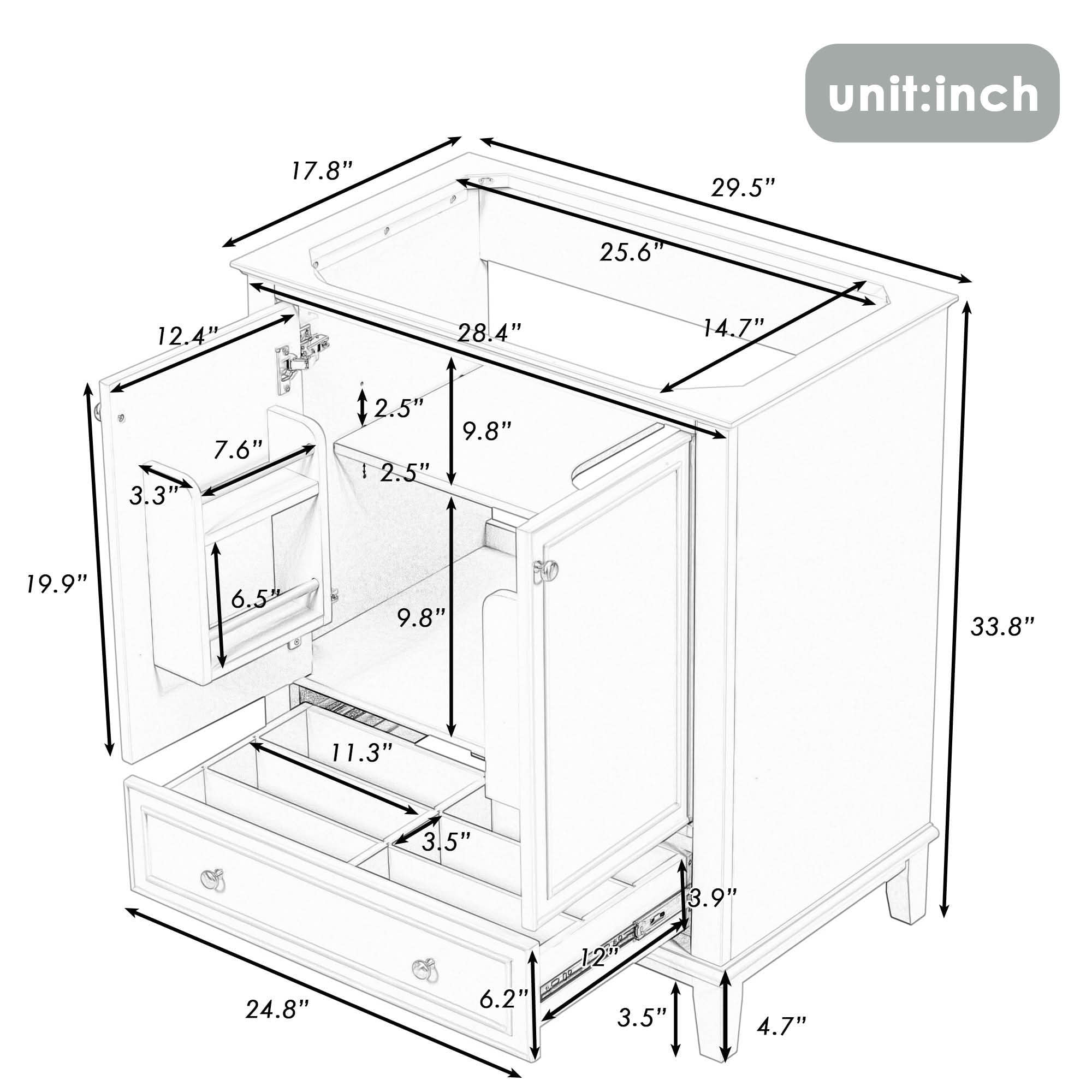 MAYEERTY 30" Bathroom Vanity without Sink Multi-functional Cabinet Doors Drawer Solid Frame MDF Green