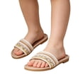 thumbnail image 4 of SGMVNU Girls on Sandals Braid Strap Open Toe Flat Beach Sandal Summer Casual Slides Dress Shoes for Little/Big Kids, Size 4-4.5 Years, Beige-2, 4 of 10