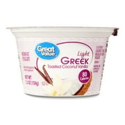 Great Value Light Greek Toasted Coconut Vanilla Nonfat Yogurt, 5.3 oz (Plastic Cup)