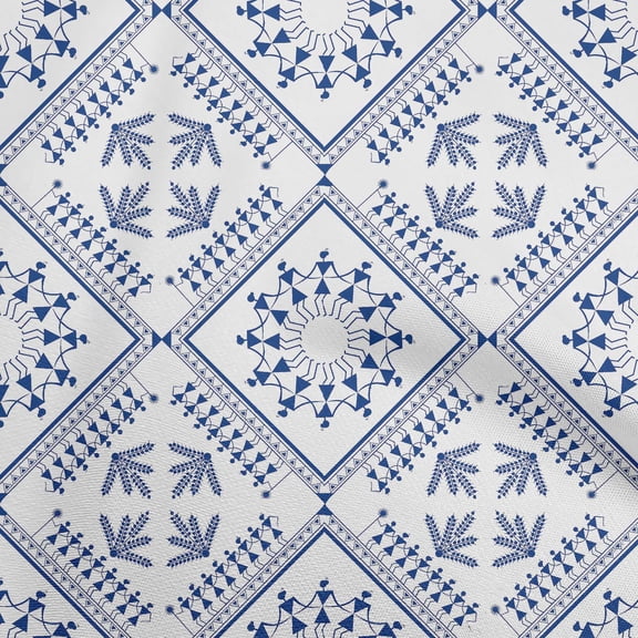 oneOonePolyesterSpandexTealBlueFabricAsianFloralBlockQuiltingSuppliesPrintSewingFabricByTheYard56InchWide