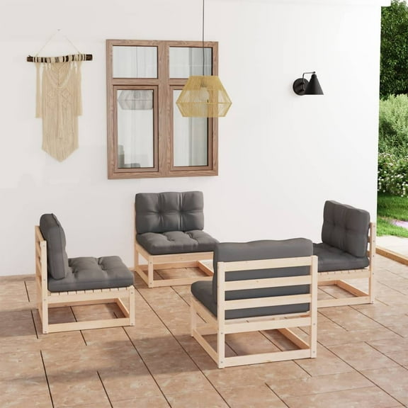 vidaXL 4 Piece Patio Lounge Set with Cushions Solid Wood Pine
