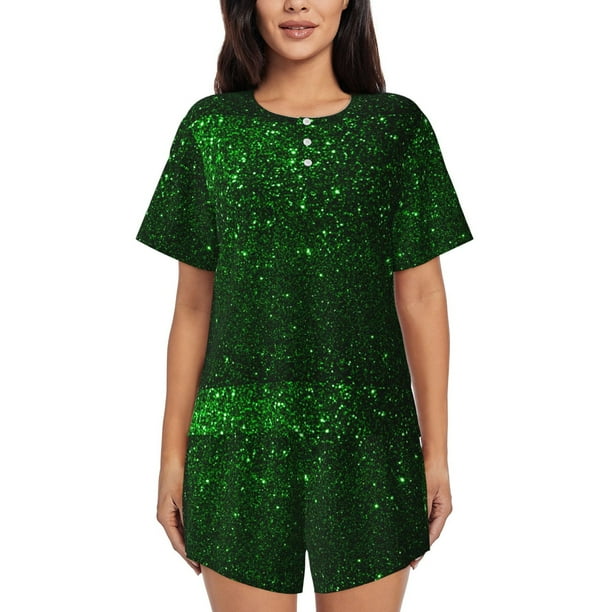 Fotbe Green Sparkling Conjunto de Pijama Estampado para Mujer, 2 Piezas, Ropa de Dormir con Camiseta de Manga Corta y Shorts Suaves-3X-Large