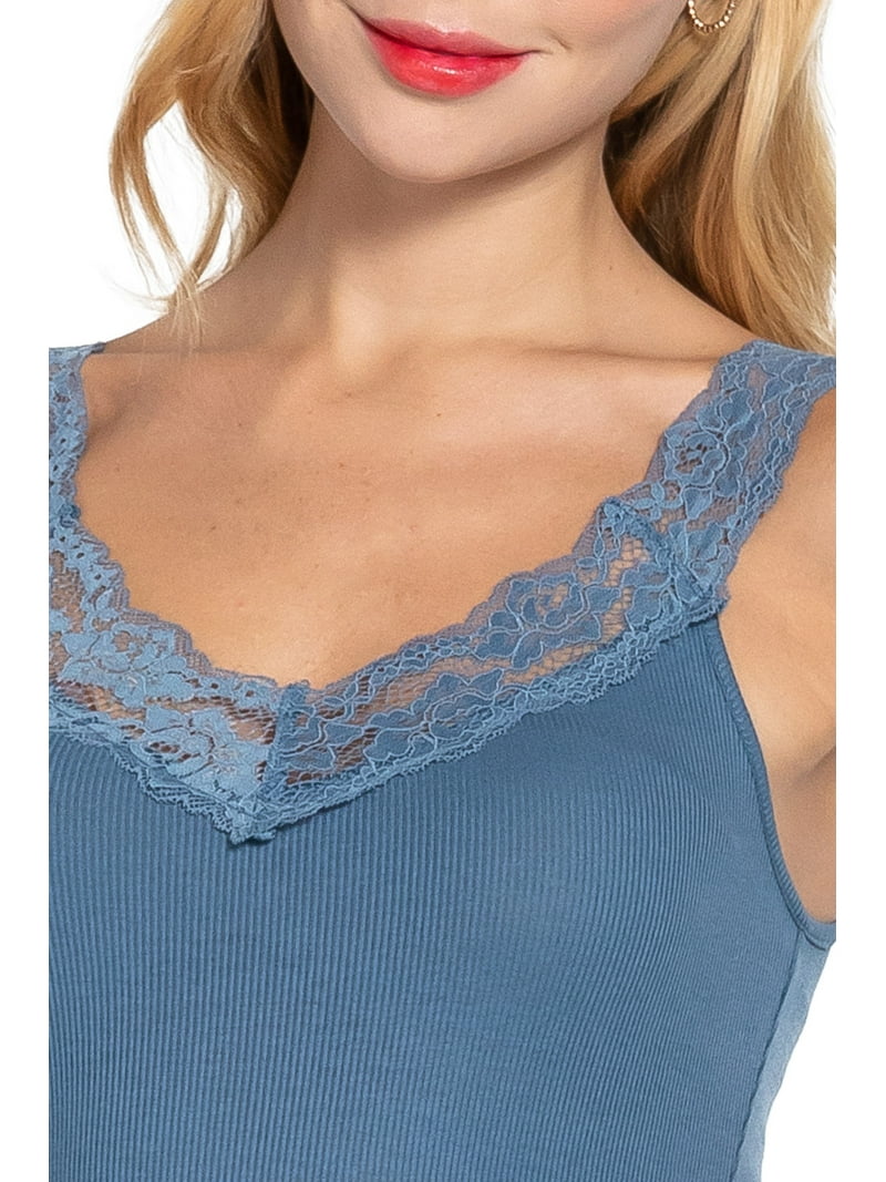 新品】LE CIEL BLEU Lace Up Back Cami TOP Navy Blue Lace Tank