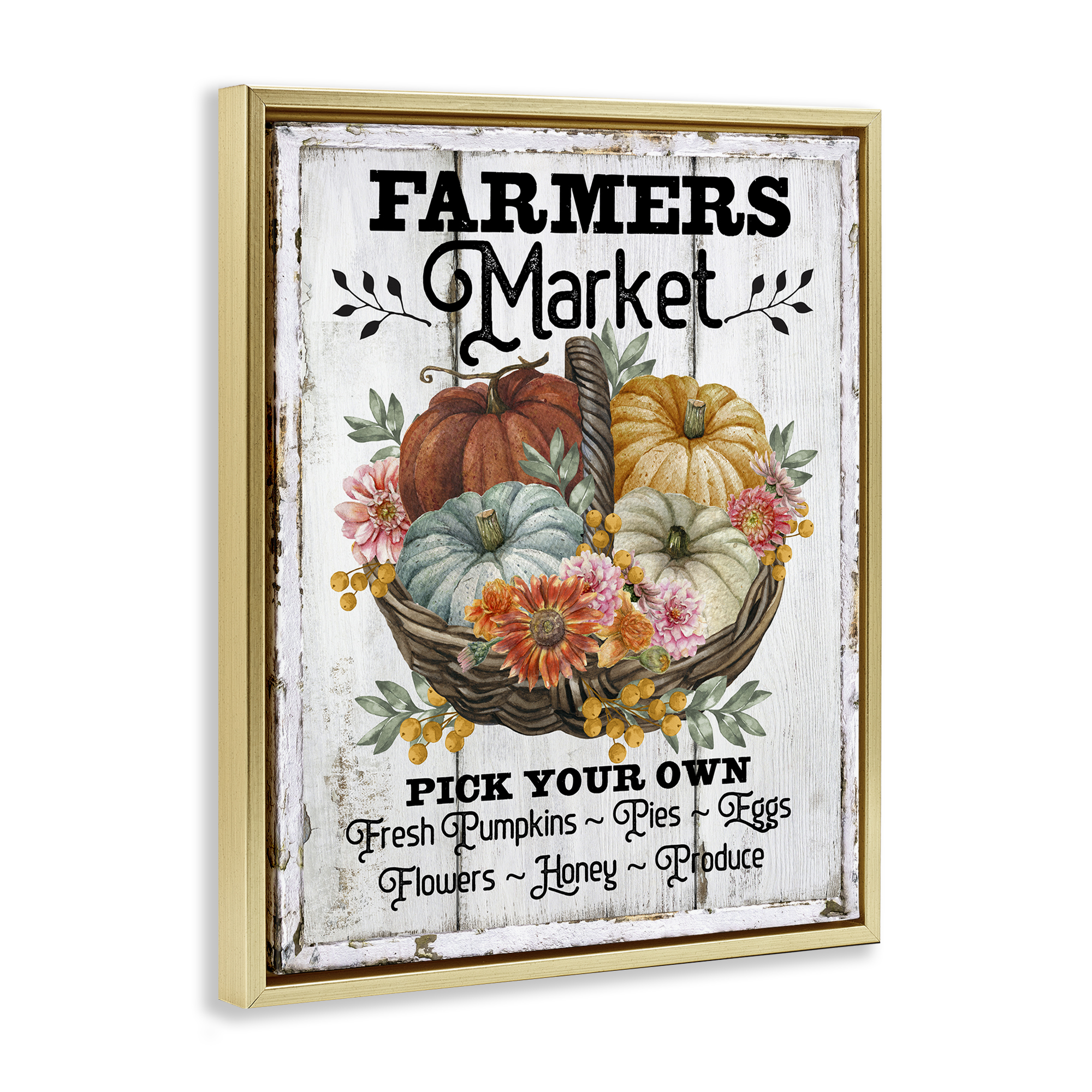 Stupell Industries Farmers Market Pumpkin Basket Holiday Painting Gold Floater Framed Canvas Art Prints Wall Art, 25 x 31