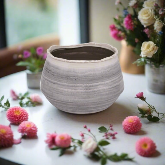 Darla Gray Ceramic Planter Pot Modern Indoor Decorative Flower Pot for Plants