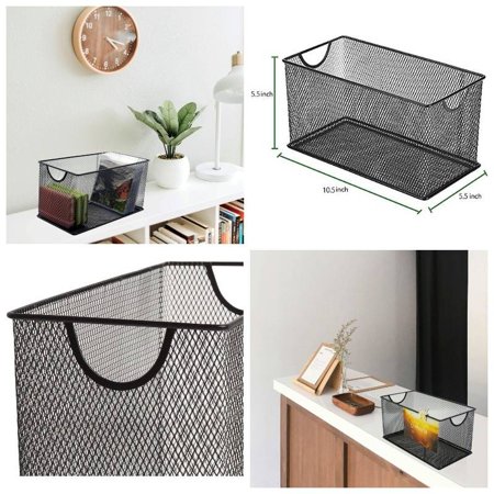 3pcs Metal Wire Mesh Storage Baskets with Handles - 10.5x5.5x5 Inch Stackable Organizer for Home Office Durable Steel Space Saving for Clothes Toys Books