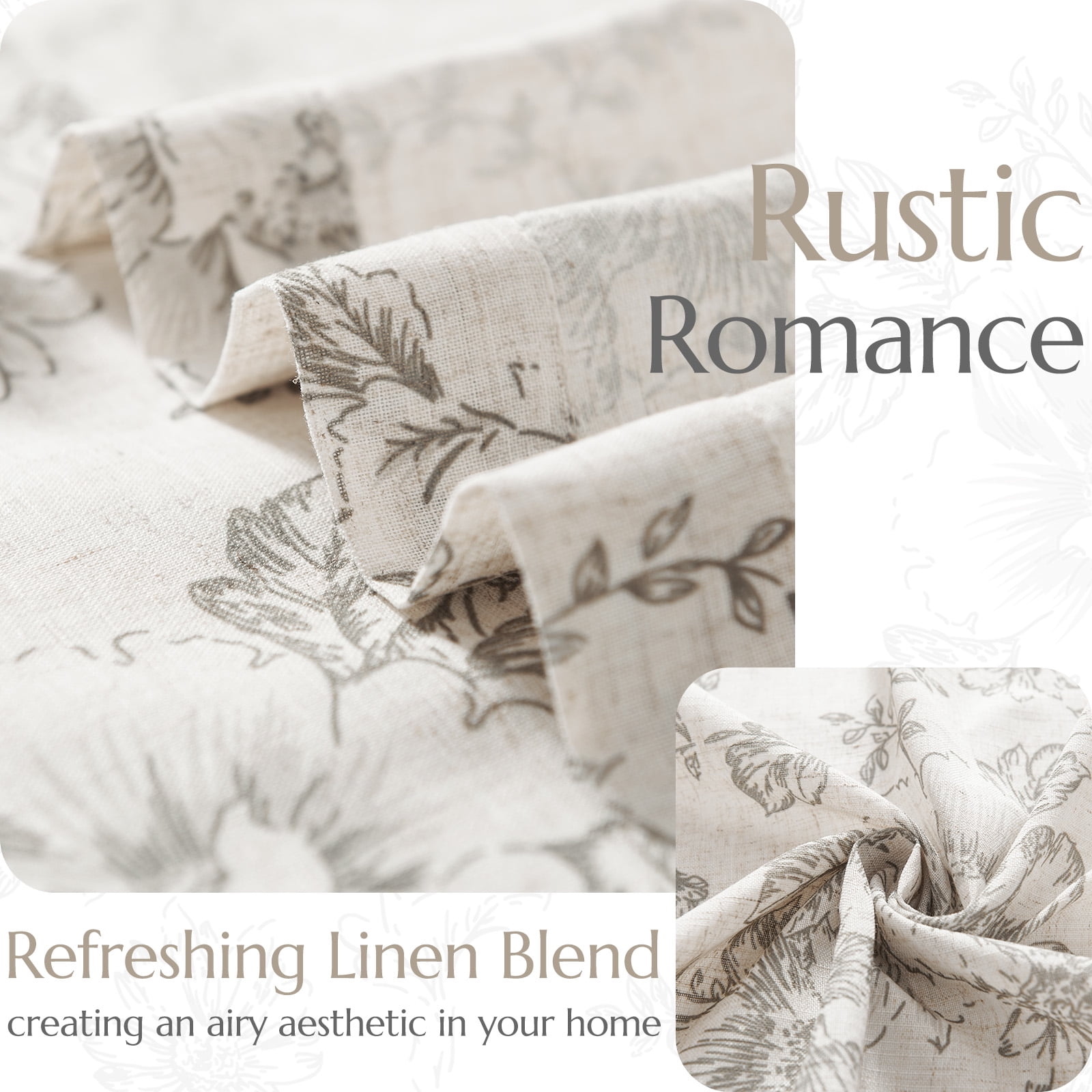 CURTAINKING Linen Curtains Floral Curtains for Living Room 84 Inch Length Grey Printed Curtains Rod Pocket Back Tab Farmhouse Peony Flower Patterned Drapes Bedroom Window Curtain Set 2 Panels