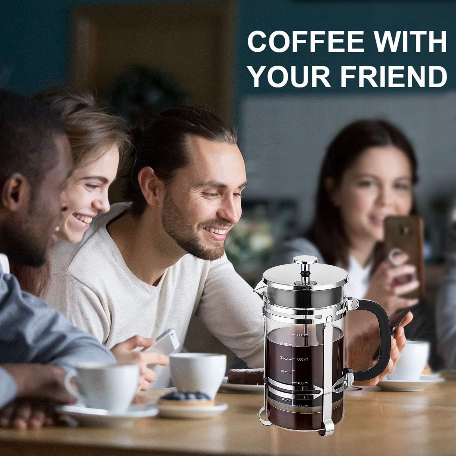 French Press Coffee Maker (34 oz) with 4 Filters - 304 Durable Stainless  Steel,Heat Resistant Borosilicate Glass Coffee Press,BPA Free,Brown（include  1