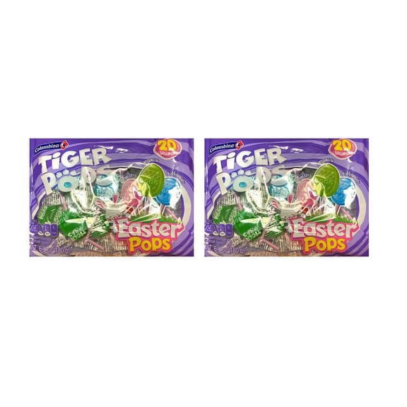 PSLLC Columbina Easter Pops Tiger Pops Individually Wrapped Lollipops Assorted Flavors 6.3 oz Bag, 20 ct. (2 pack)