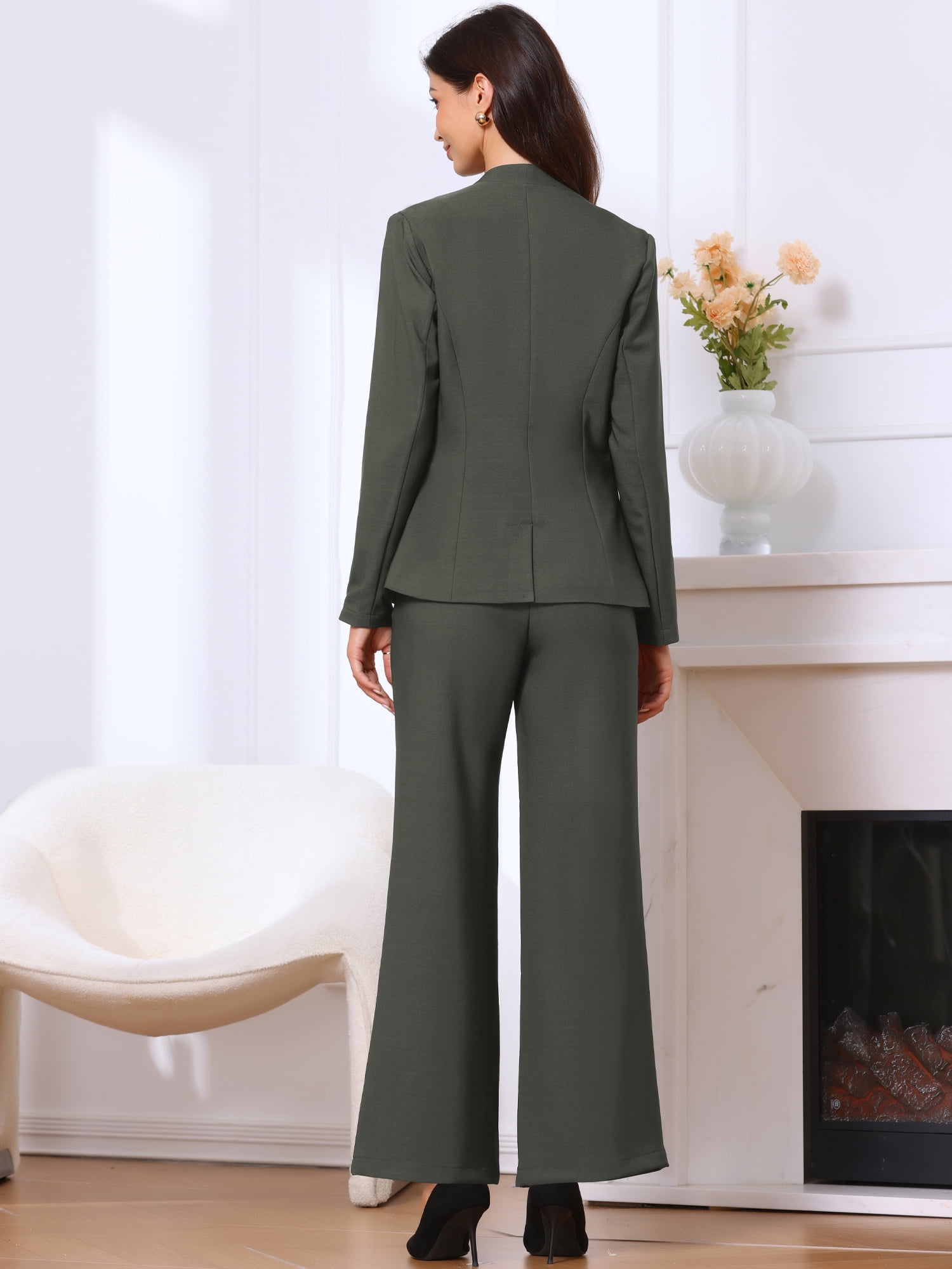 DARING DIVA Women's Dressy 2 Pieces Office Blazer and Pants Set M Dark Gray