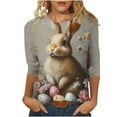 thumbnail image 2 of cllios Tunique à Manches 3/4 pour Femmes, T-Shirts de Pâques pour Femmes, Grande Taille, Col Rond, T-Shirts Graphiques Floraux Rétro avec Lapin et Œufs, Cadeaux de Pâques pour Femmes, 2 of 5