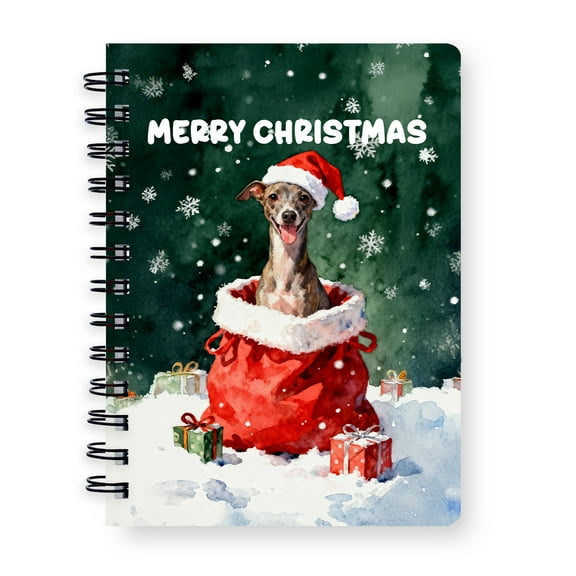 Santa Surprise Gift Italian Greyhound Merry Cheerful Christmas Spiral Bound Journal Greyhound Dog Lover 5x7in Spiral Notebook - 12021