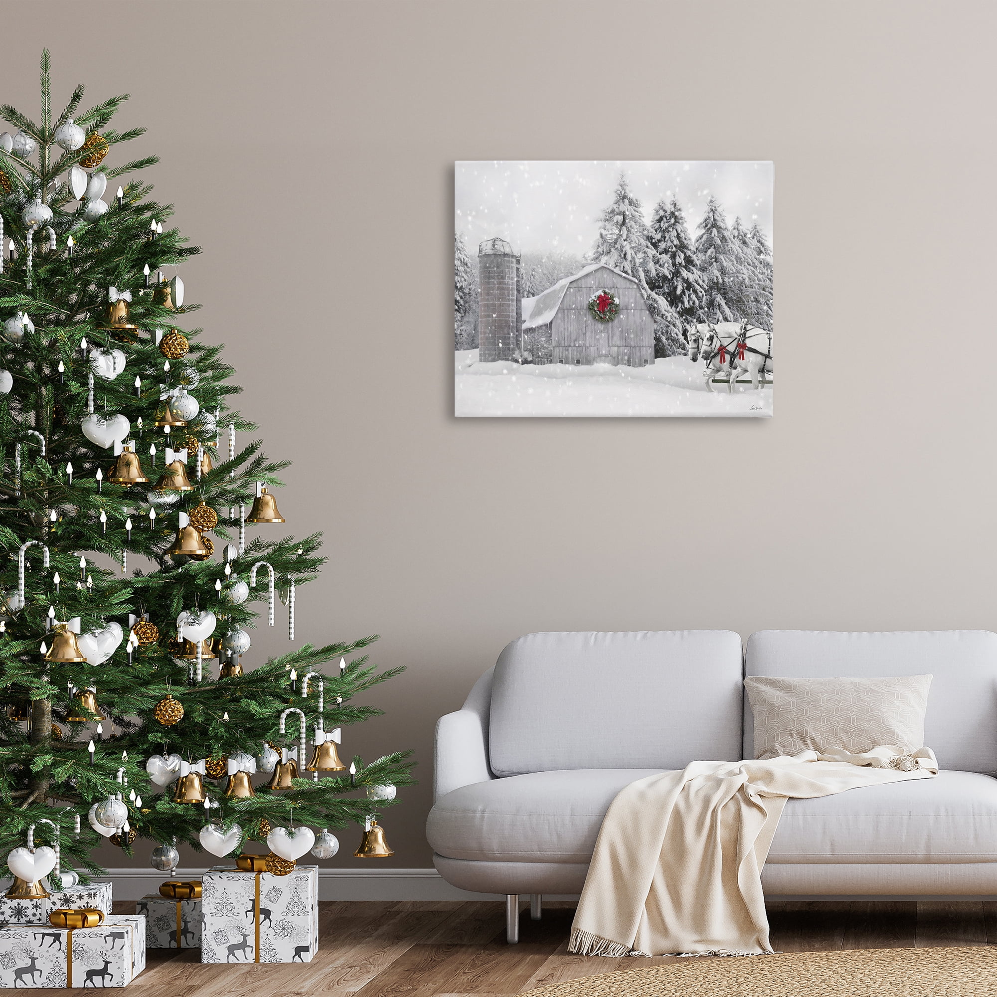 Stupell Industries Snowy Barn & Horses Holiday Painting Gallery Wrapped Canvas Art Prints Wall Art, 40 x 30