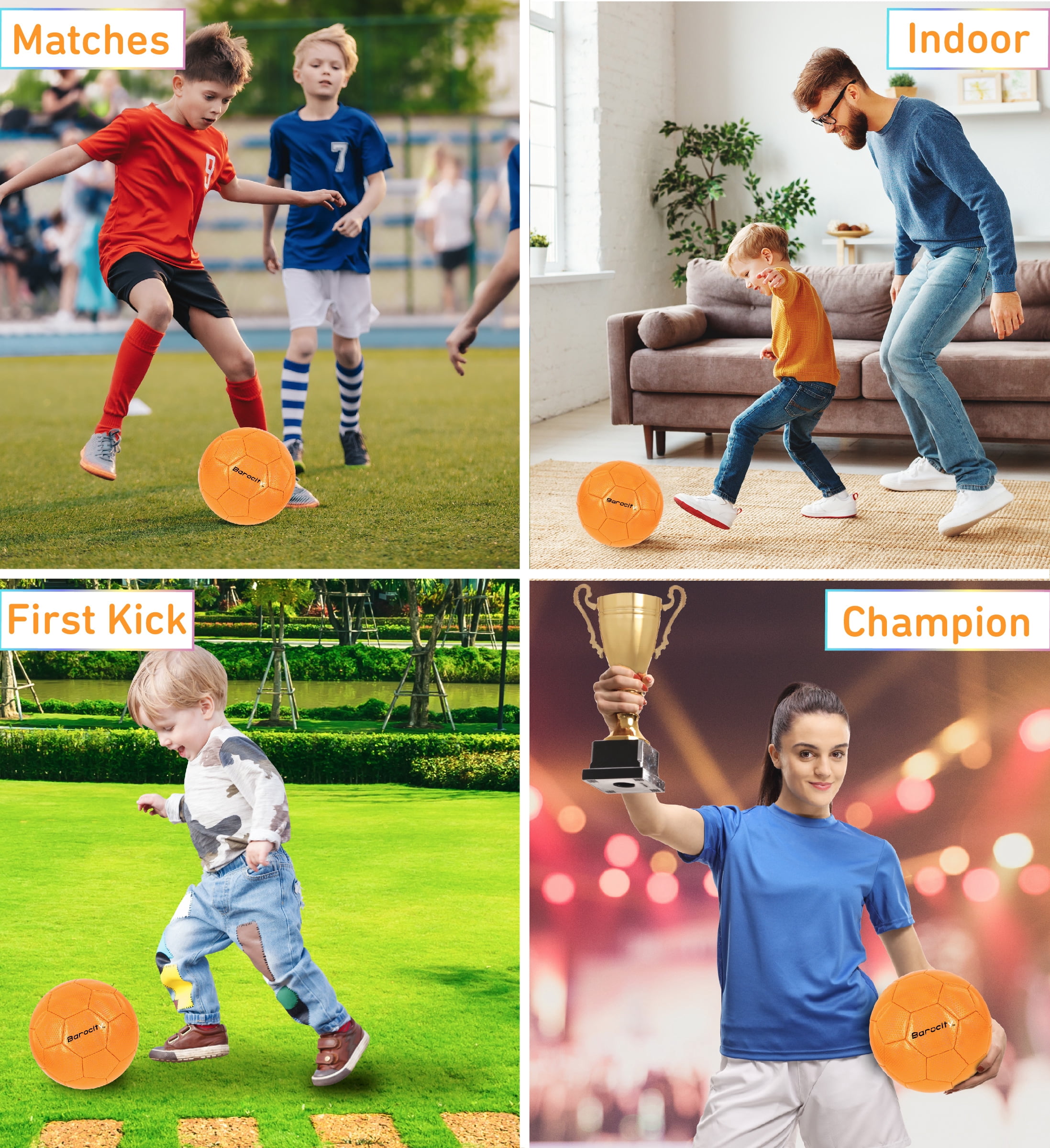 Barocity Iridescent Soccer Balls Set of 3 - Mixed Sizes Orange Official Match Balls with Reflective Hex Pattern, Sport Soccer Balls for Indoor and Outdoor Training and Practice Games- Sizes 3, 4 and 5